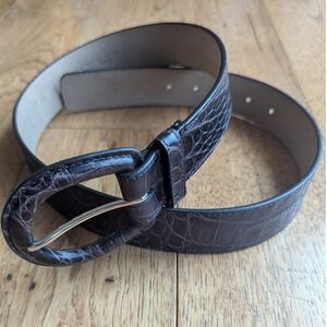 Talbots Dark Brown Crocodile Embossed Leather Belt Wrapped Buckle Womens Sz M